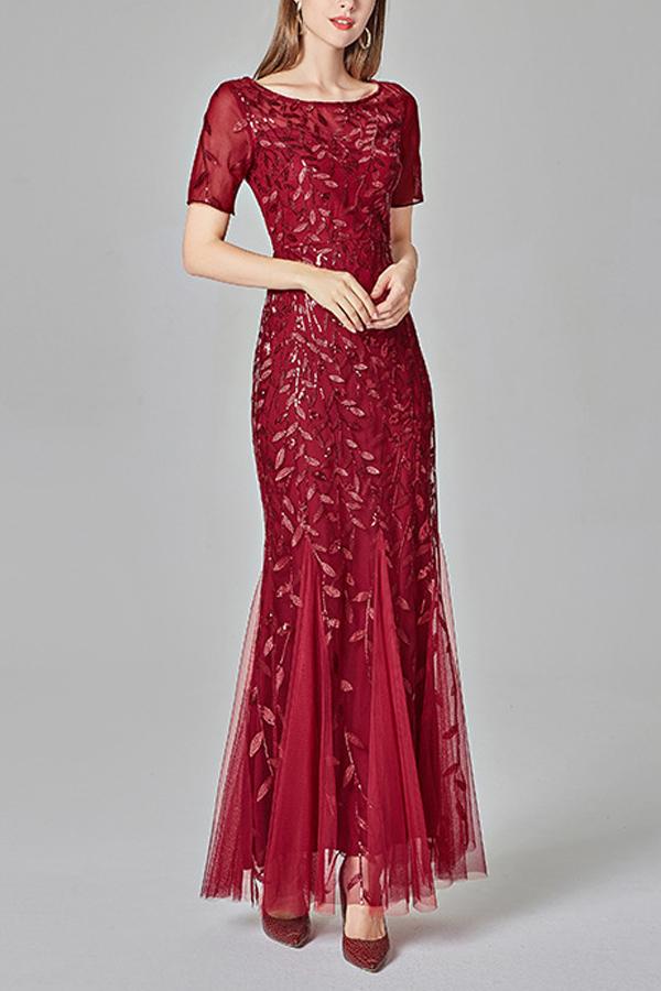 Mermaid Short Sleeves Prom Evening Dress