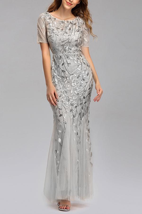 Mermaid Short Sleeves Prom Evening Dress