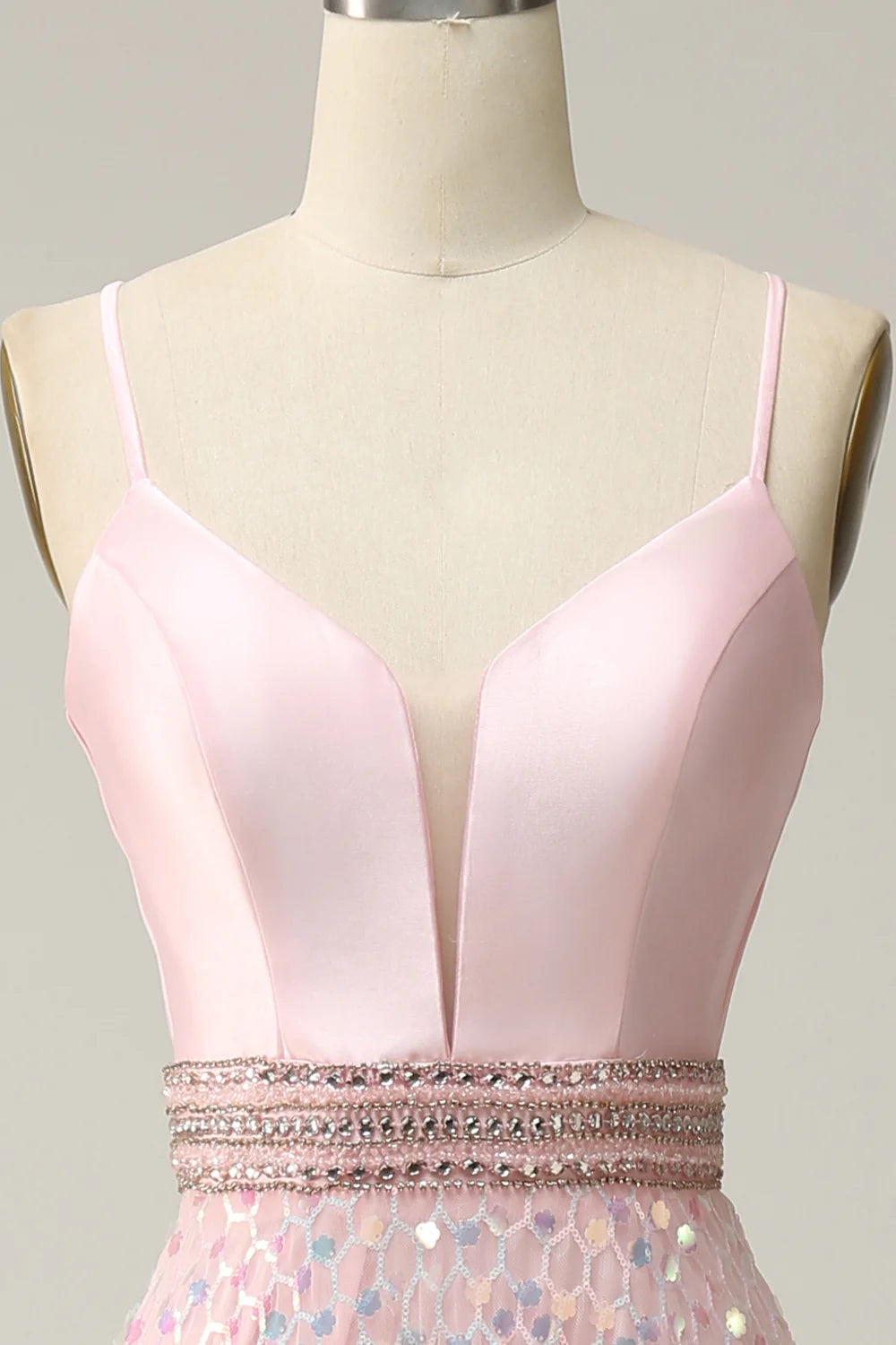 A Line Spaghetti Straps Pink Long Prom Dress with Beading