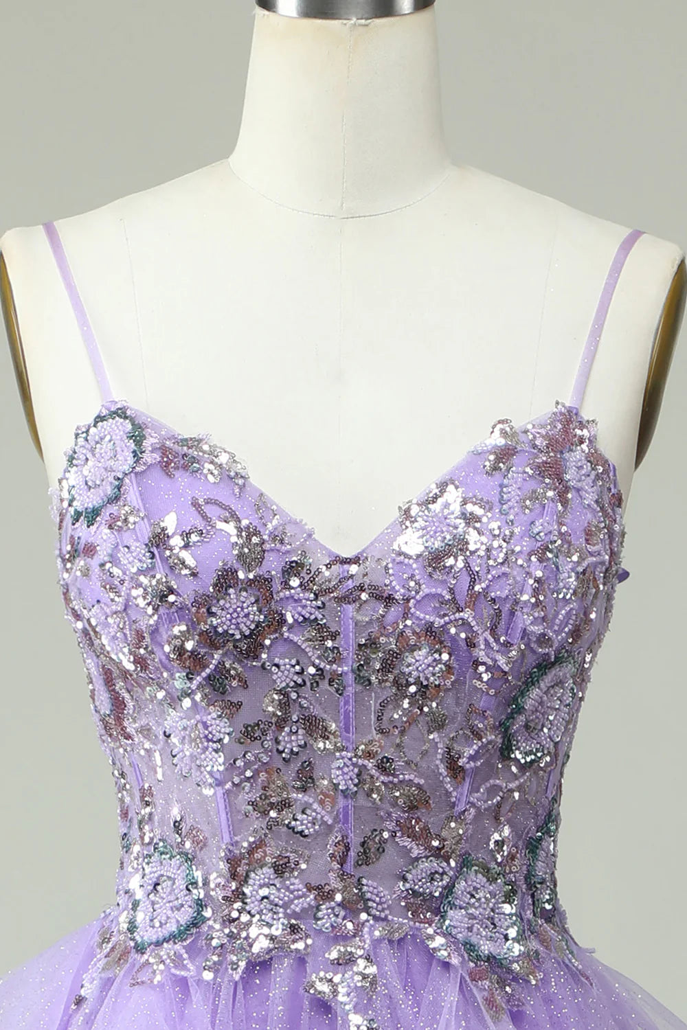 Amzcw A Line Spaghetti Straps Purple Long Prom Dress with Appliques
