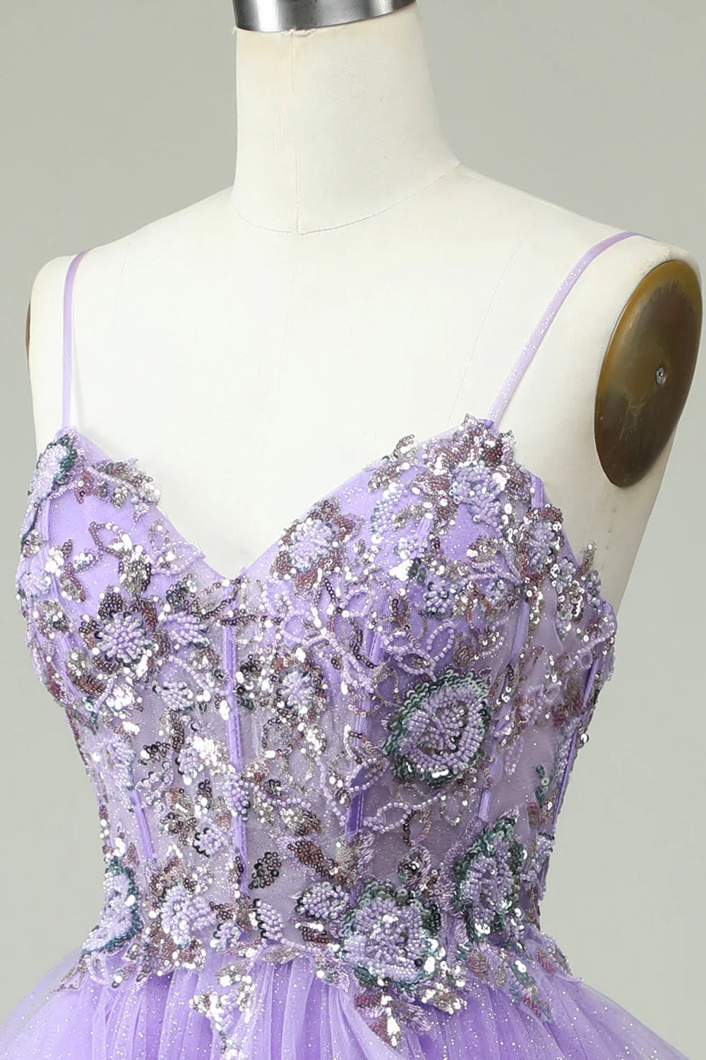 Amzcw A Line Spaghetti Straps Purple Long Prom Dress with Appliques