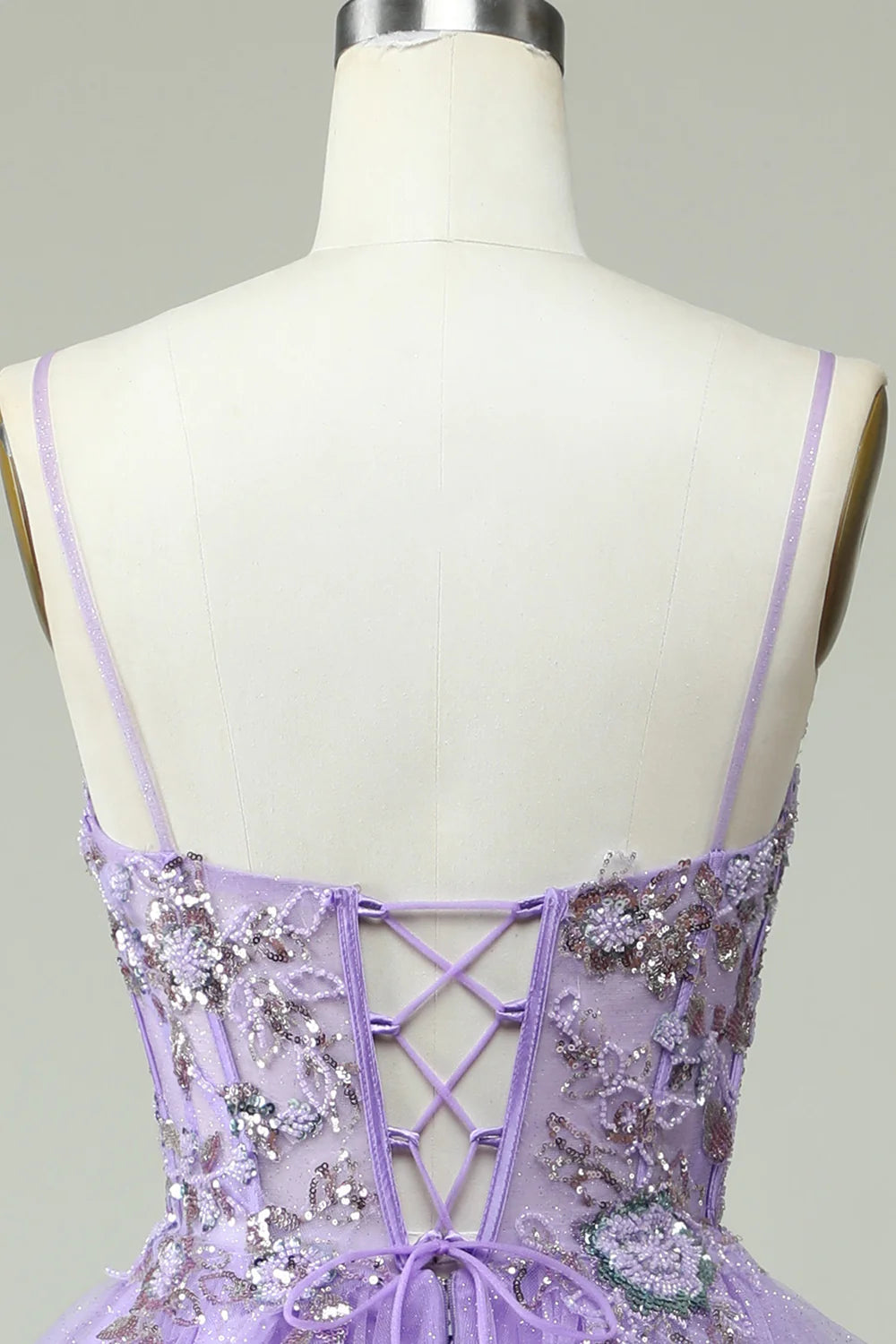 Amzcw A Line Spaghetti Straps Purple Long Prom Dress with Appliques
