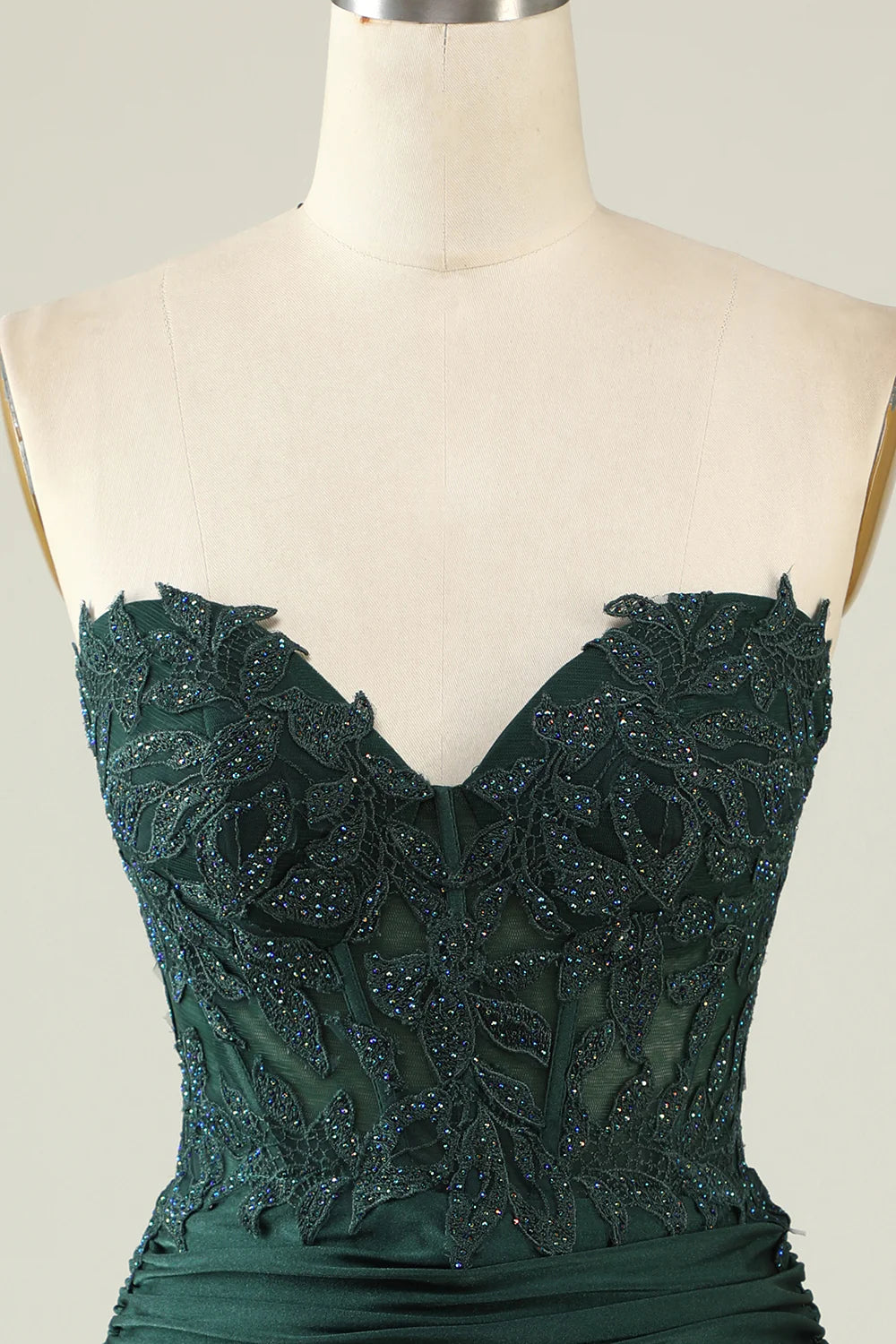 Amzcw Dark Green Bodycon Strapless Applique Short Homecoming Dress with Beading