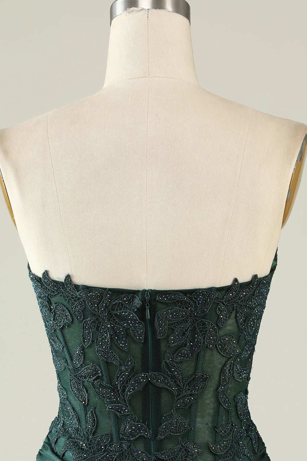 Amzcw Dark Green Bodycon Strapless Applique Short Homecoming Dress with Beading