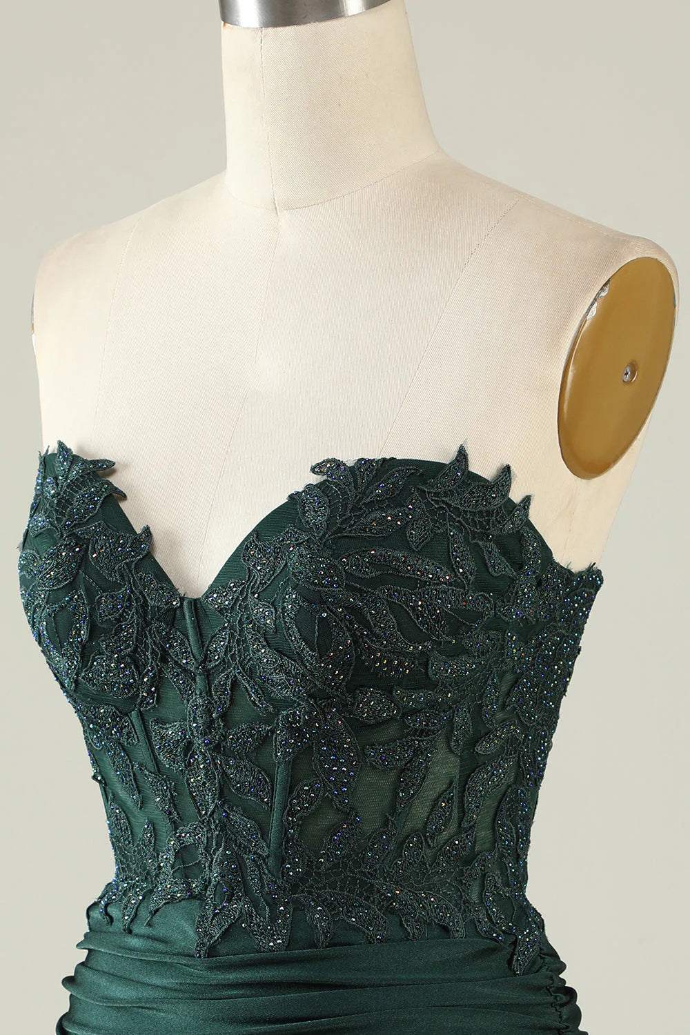 Amzcw Dark Green Bodycon Strapless Applique Short Homecoming Dress with Beading