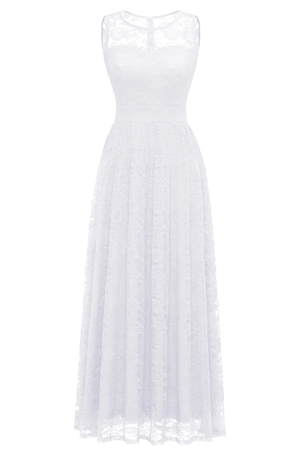 White Long Lace Formal Dress