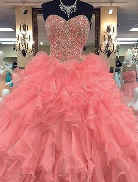 Ball Gown Quinceanera Dresses Sparkle & Shine Dress Wedding Floor Length Sleeveless Strapless Organza with Sequin