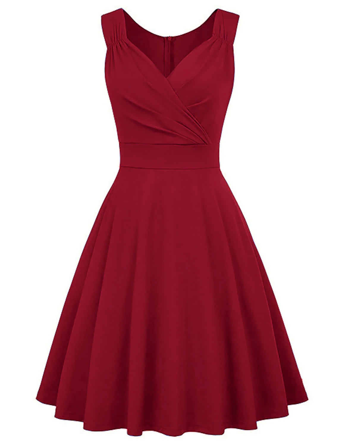 A-Line Minimalist Elegant Party Wear Cocktail Party Dress V Neck Sleeveless Tea Length Spandex with Pleats