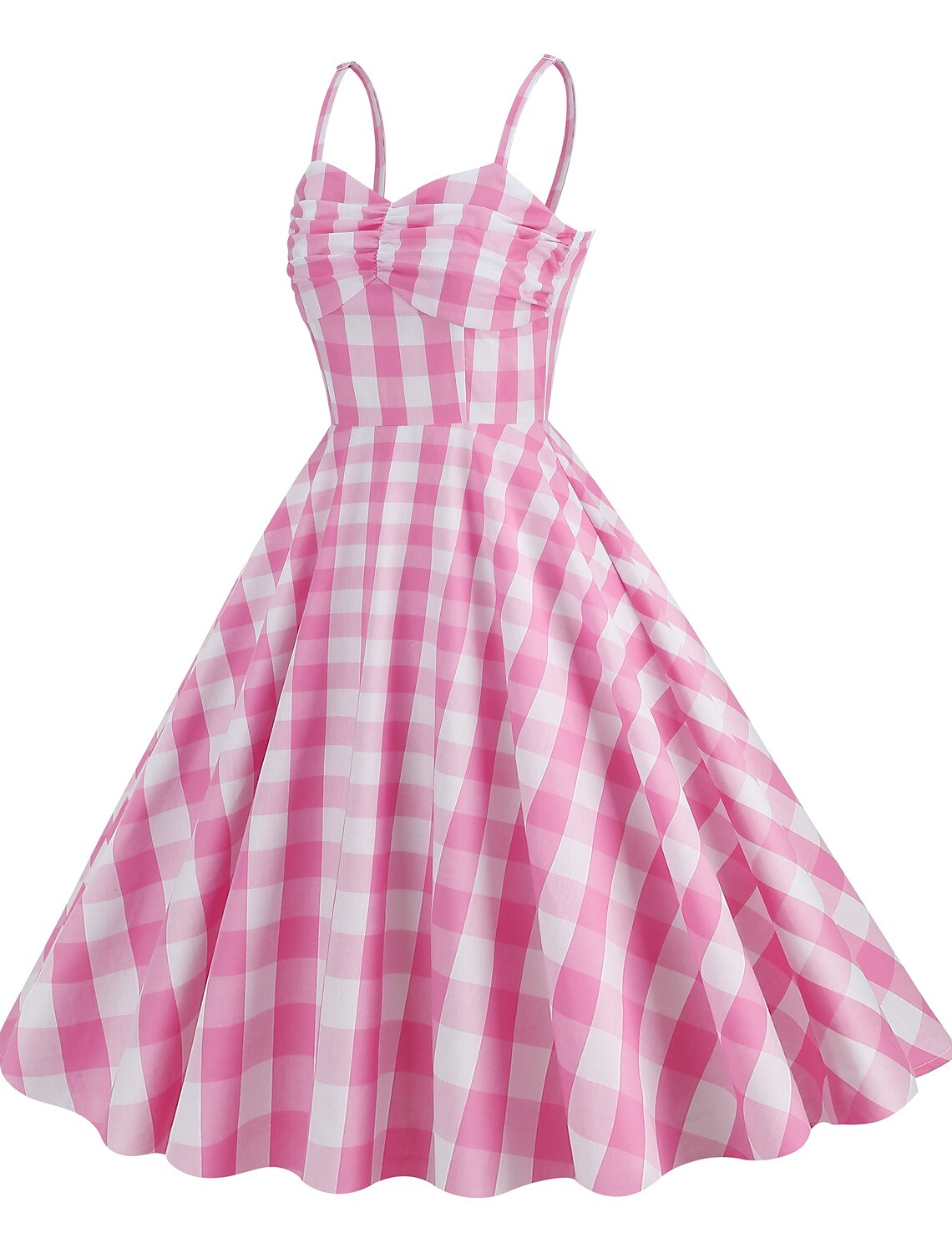 A-Line Party Dresses 1950s Dress Holiday Knee Length Sleeveless Spaghetti Strap pink hobbies Dresses Cotton with Pleats