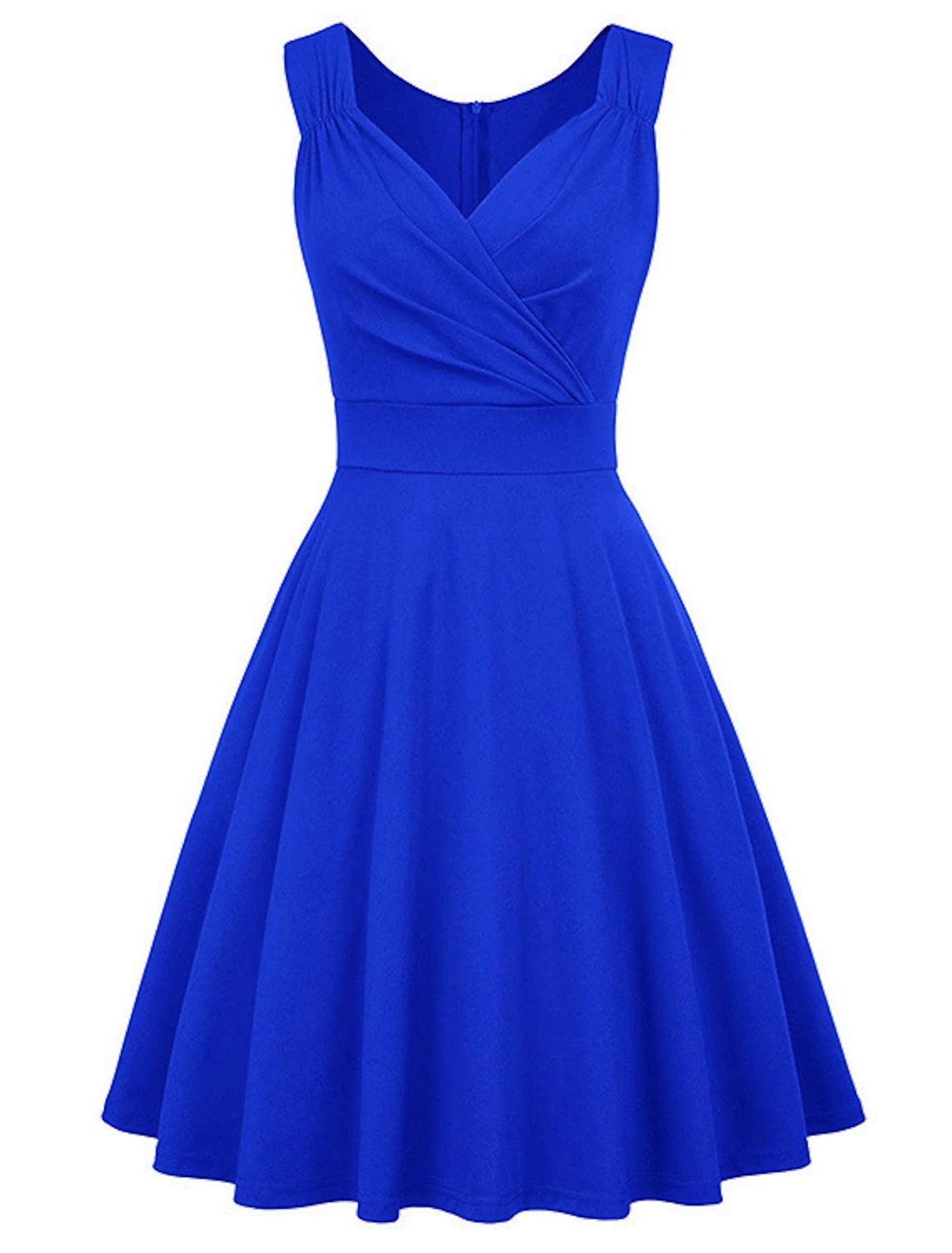 A-Line Minimalist Elegant Party Wear Cocktail Party Dress V Neck Sleeveless Tea Length Spandex with Pleats