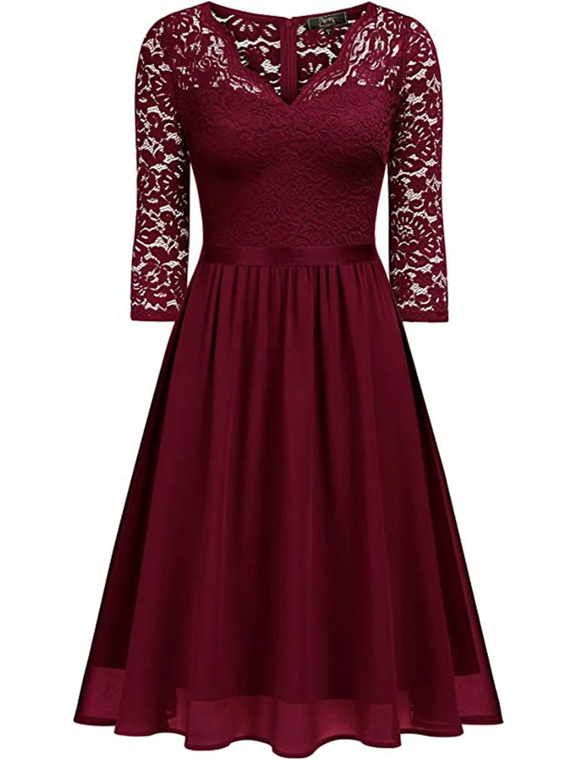Women's Party Dress Lace Dress Homecoming Dress Midi Dress Black Wine Navy Blue Half Sleeve Pure Color Lace Spring Fall Winter V Neck Fashion Wedding Guest Birthday Vacation