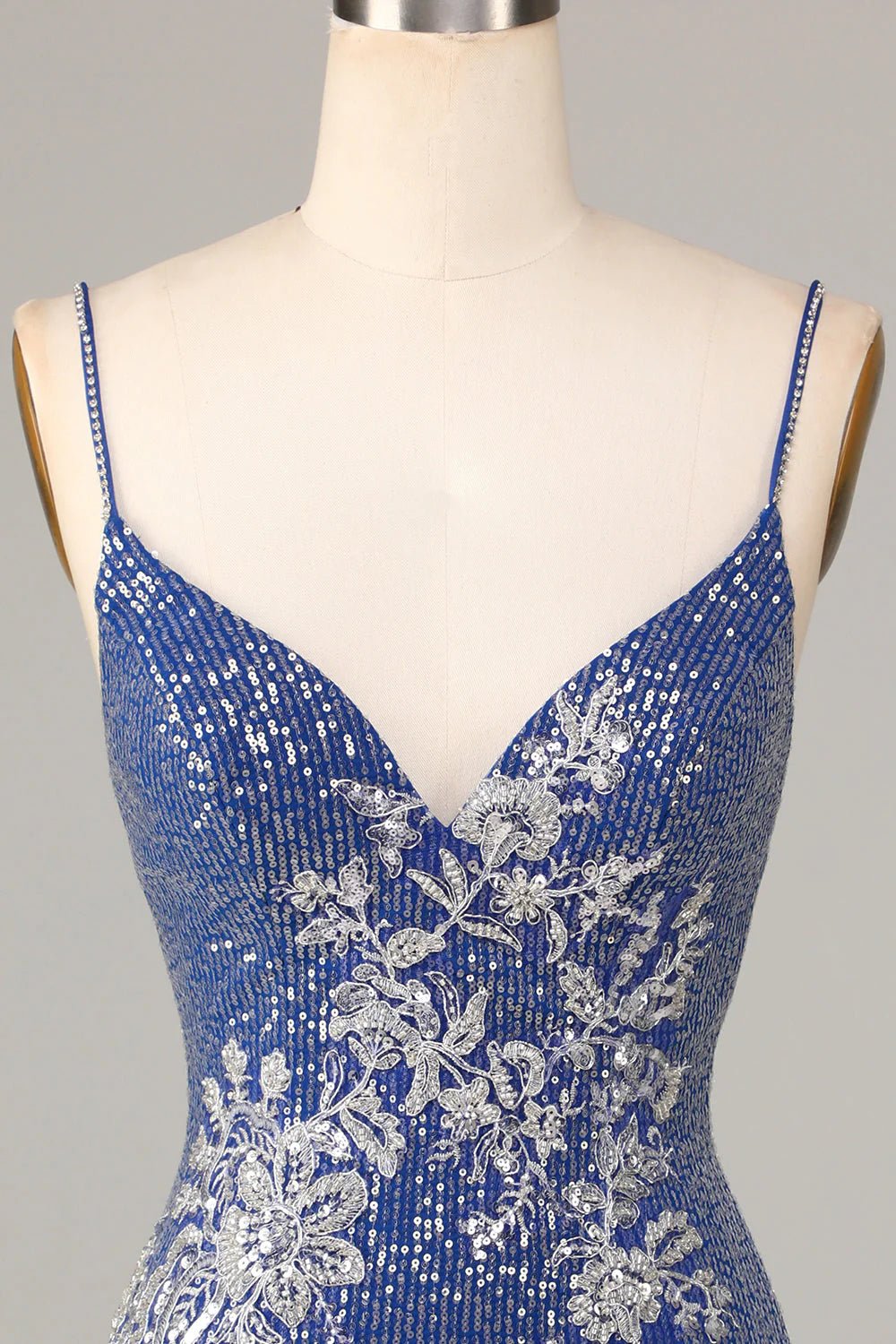Amzcw Dark Blue Sparkly Sheath Spaghetti Straps Short Homecoming Dress with Sequins