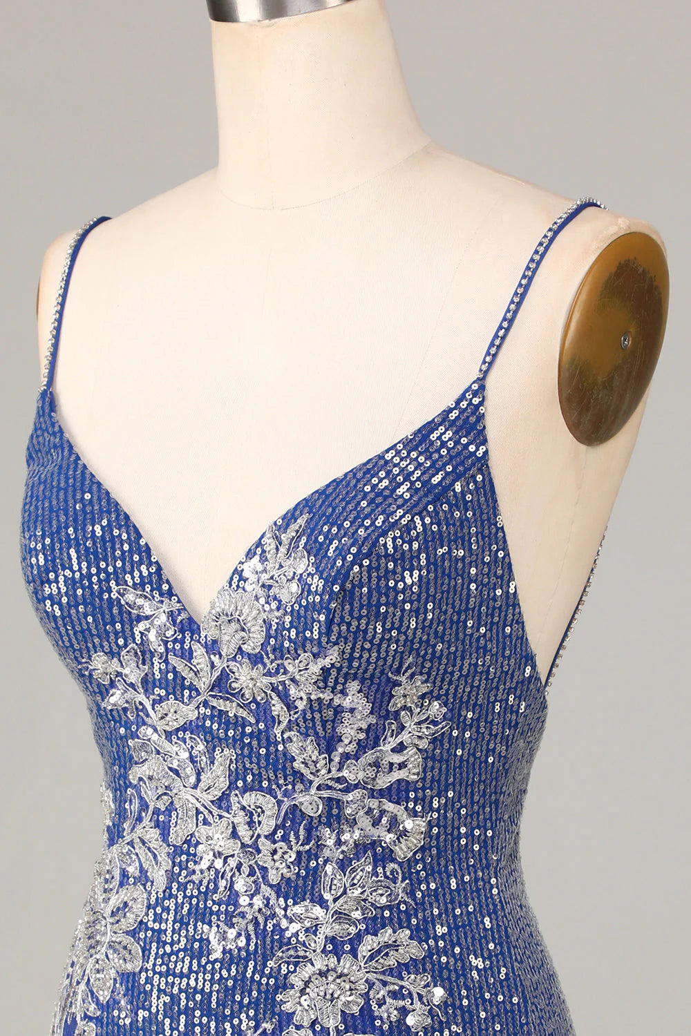 Amzcw Dark Blue Sparkly Sheath Spaghetti Straps Short Homecoming Dress with Sequins