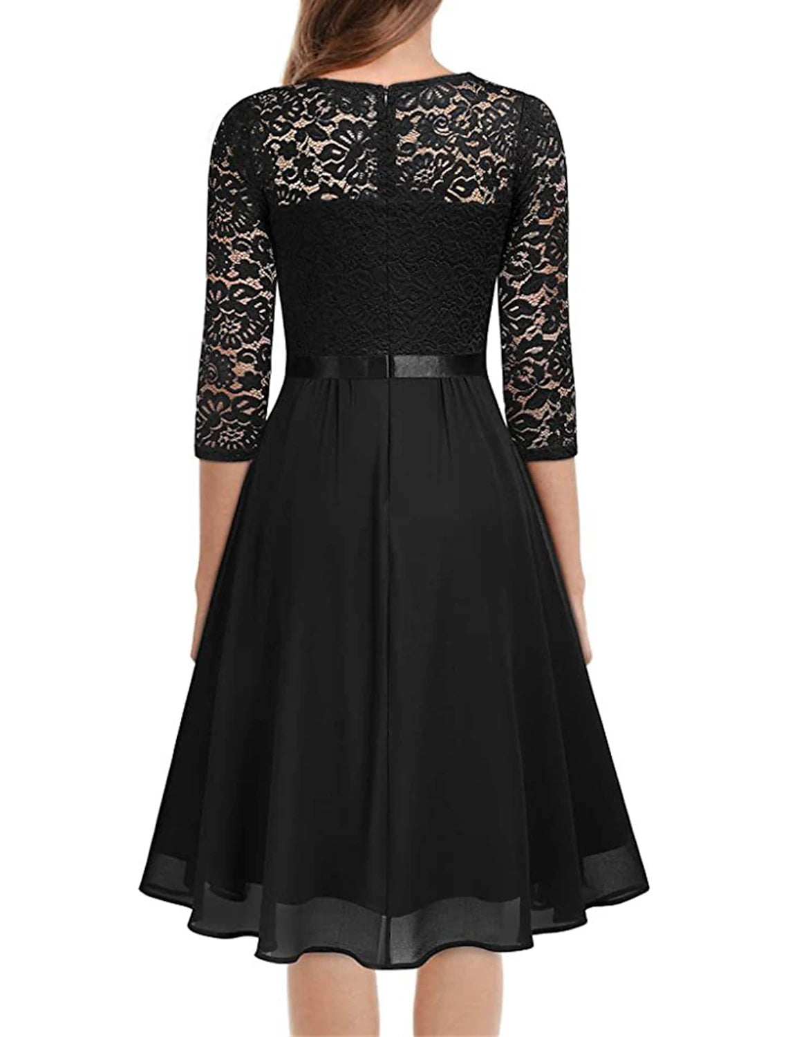 Women's Party Dress Lace Dress Homecoming Dress Midi Dress Black Wine Navy Blue Half Sleeve Pure Color Lace Spring Fall Winter V Neck Fashion Wedding Guest Birthday Vacation