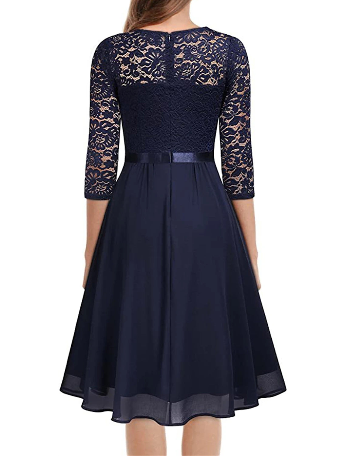 Women's Party Dress Lace Dress Homecoming Dress Midi Dress Black Wine Navy Blue Half Sleeve Pure Color Lace Spring Fall Winter V Neck Fashion Wedding Guest Birthday Vacation