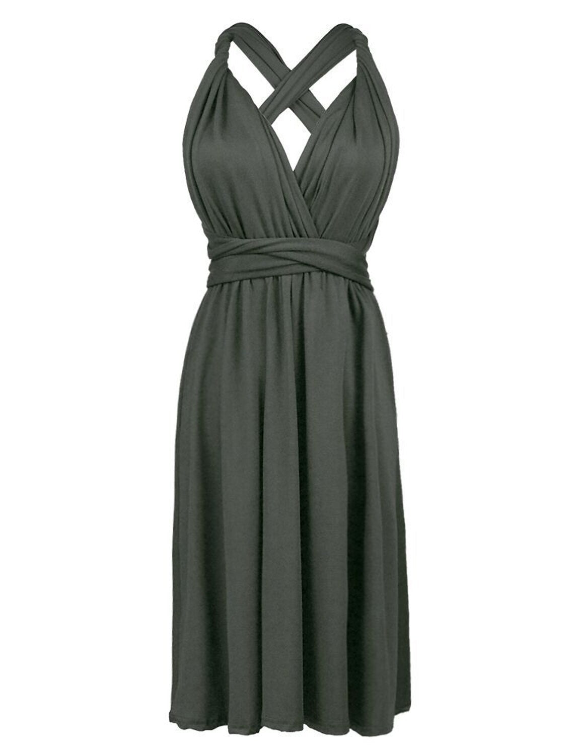 A-Line Party Dresses Casual Dress Homecoming Knee Length Sleeveless Halter Convertible Spandex with Pleats Strappy