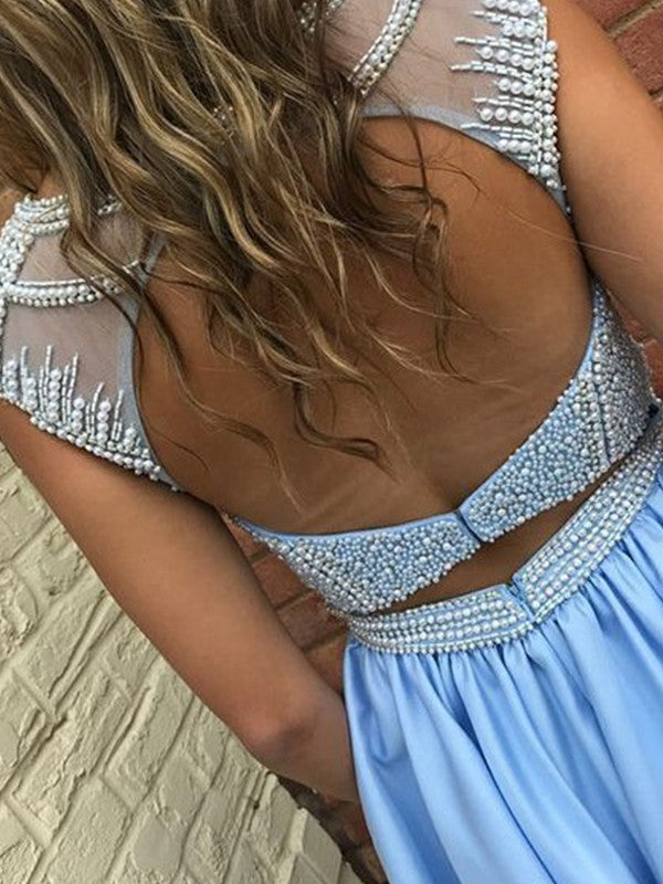A-Line/Princess Satin Scoop Beading Sleeveless Short/Mini Dresses