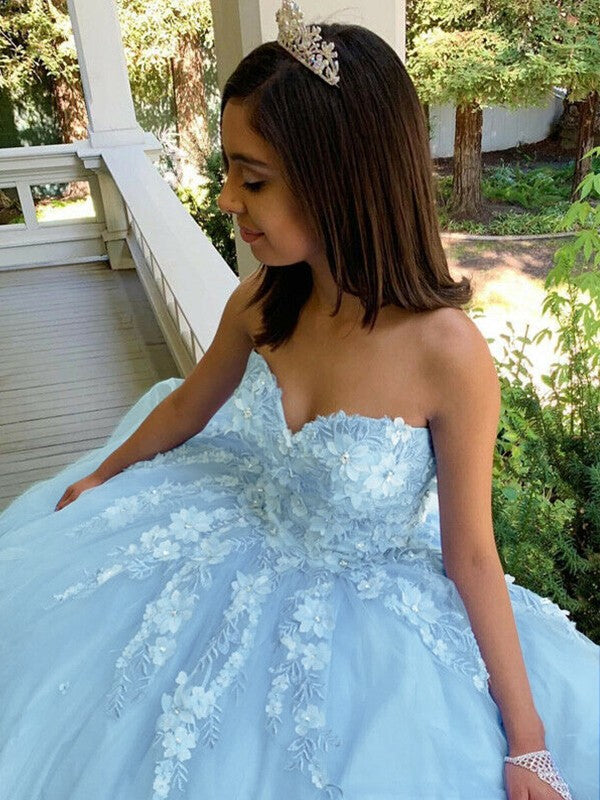 Ball Gown Tulle Applique Sweetheart Sleeveless Sweep/Brush Train Dresses