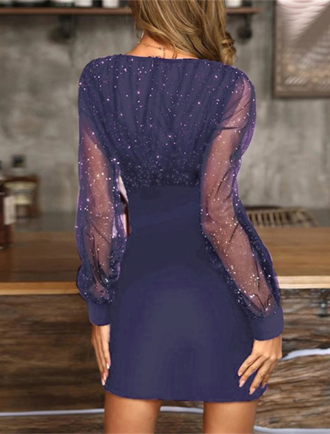 Women‘s Little Black Dress Sexy Dress Party Dress Homecoming Dress Sheath Dress Mini Dress Wine Purple Long Sleeve Mesh Dress Spring Fall Winter V Neck Fashion Party Wedding Guest