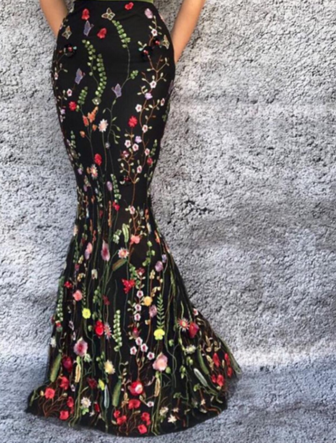 Mermaid / Trumpet Prom Dresses Floral Dress Wedding Guest Wedding Party Floor Length Sleeveless Spaghetti Strap Tulle with Embroidery