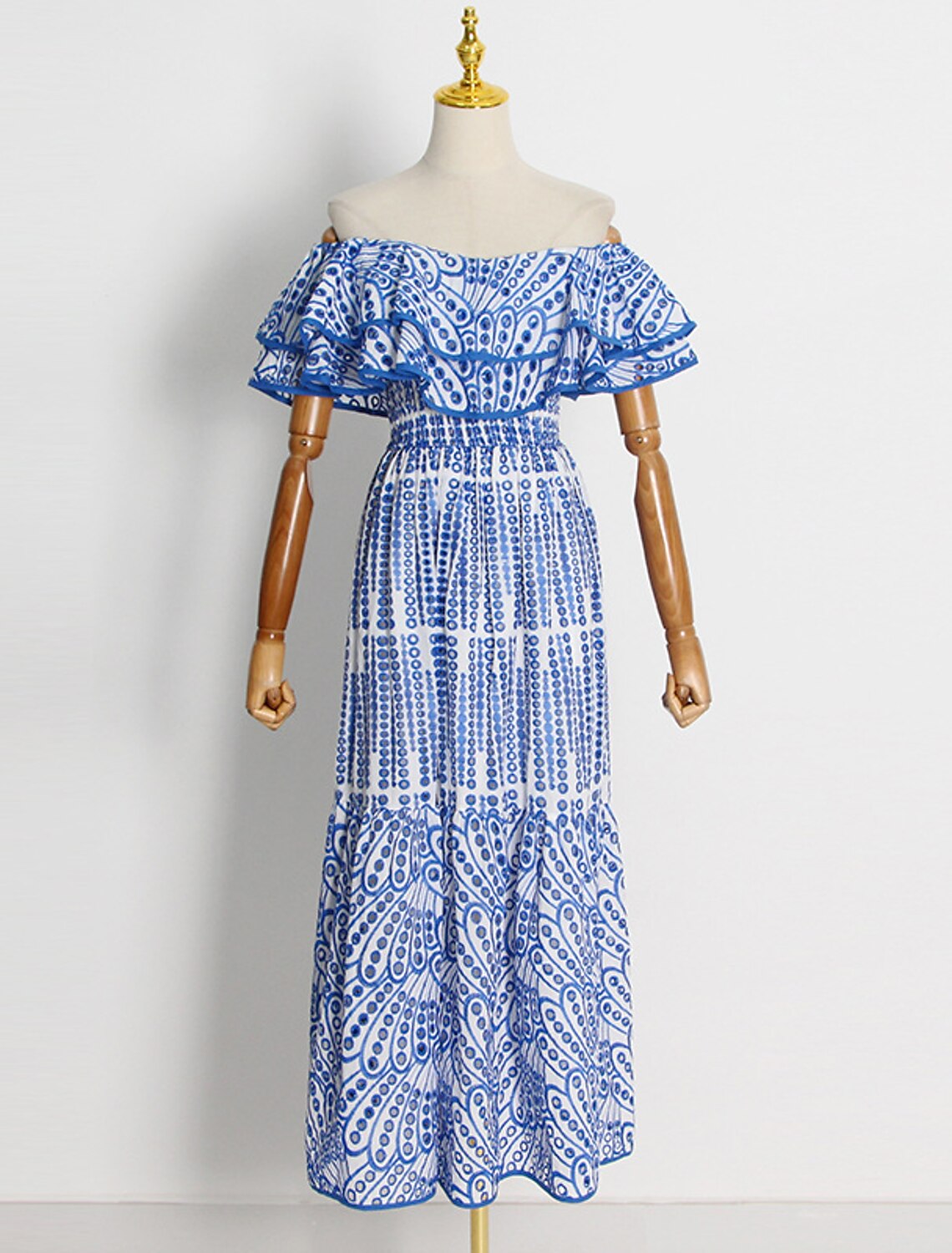 A-Line Wedding Guest Dresses Casual Dress Holiday Ankle Length Short Sleeve Off Shoulder Polyester with Ruffles Embroidery