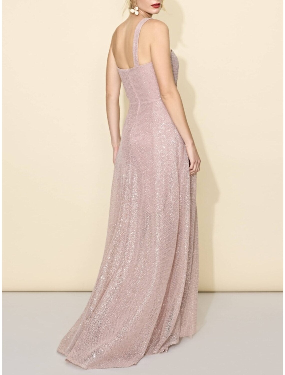 A-Line Bridesmaid Dress One Shoulder Sleeveless Elegant Sweep / Brush Train Sequined with Split Front / Ruching