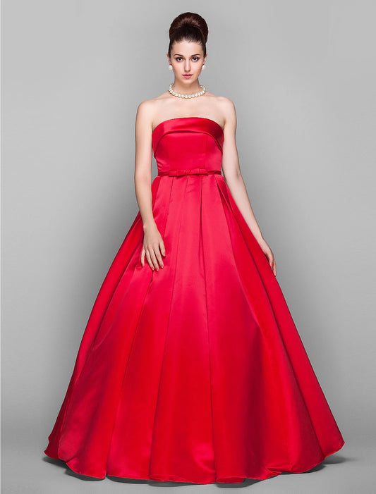 Ball Gown Elegant Dress Quinceanera Prom Floor Length Sleeveless Strapless Satin with Bow(s)
