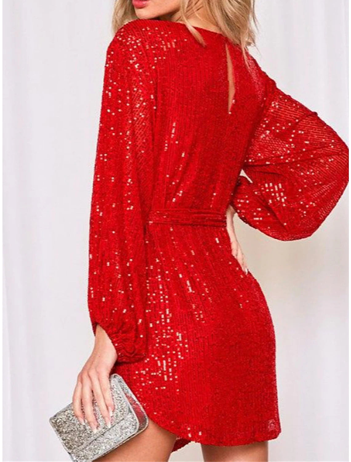 Women‘s Sequin Dress Party Dress Sparkly Dress Black Dress Homecoming Cocktail Dress Mini Dress Silver White Long Sleeve Sparkly Glitter Lace up Winter Dress
