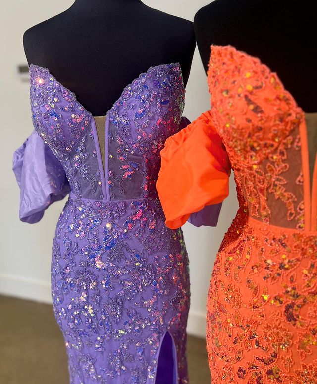 Mermaid Off the Shoulder Strapless Prom Dresses with Appliques