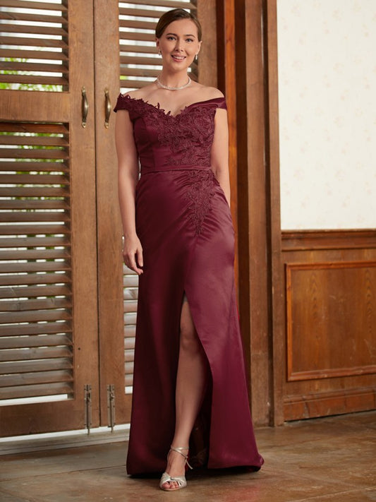 Sheath/Column Satin Applique Off-the-Shoulder Sleeveless Sweep/Brush Train Mother of the Bride Dresses