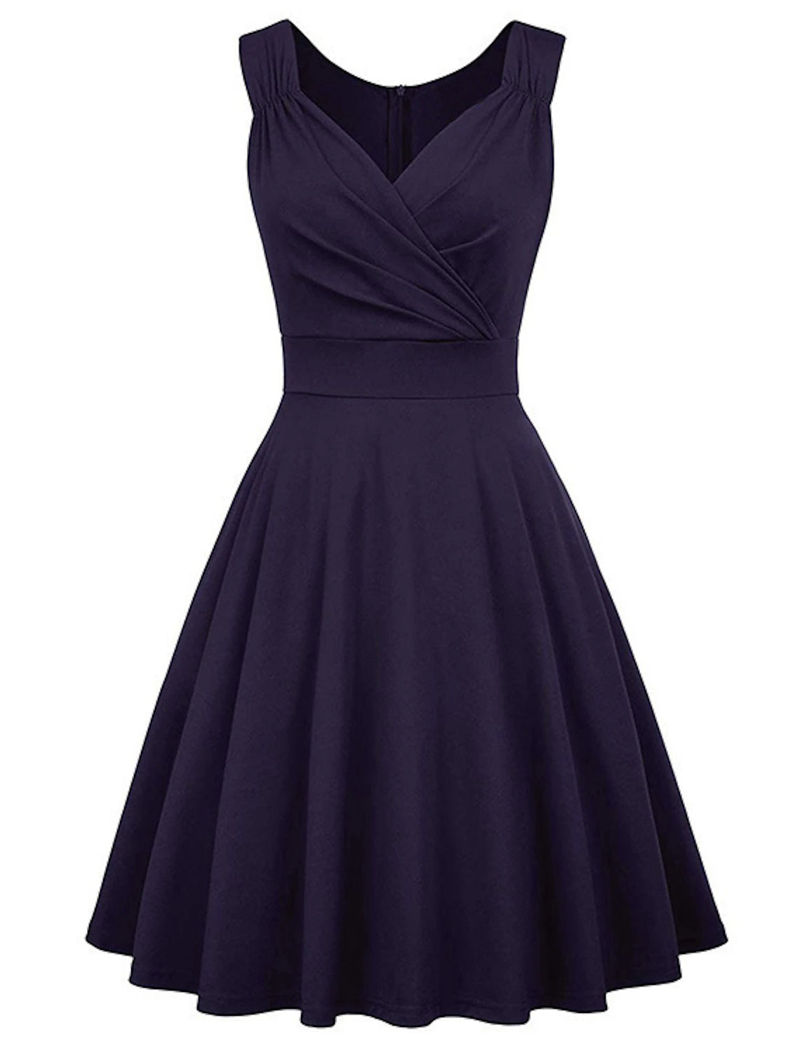 A-Line Minimalist Elegant Party Wear Cocktail Party Dress V Neck Sleeveless Tea Length Spandex with Pleats