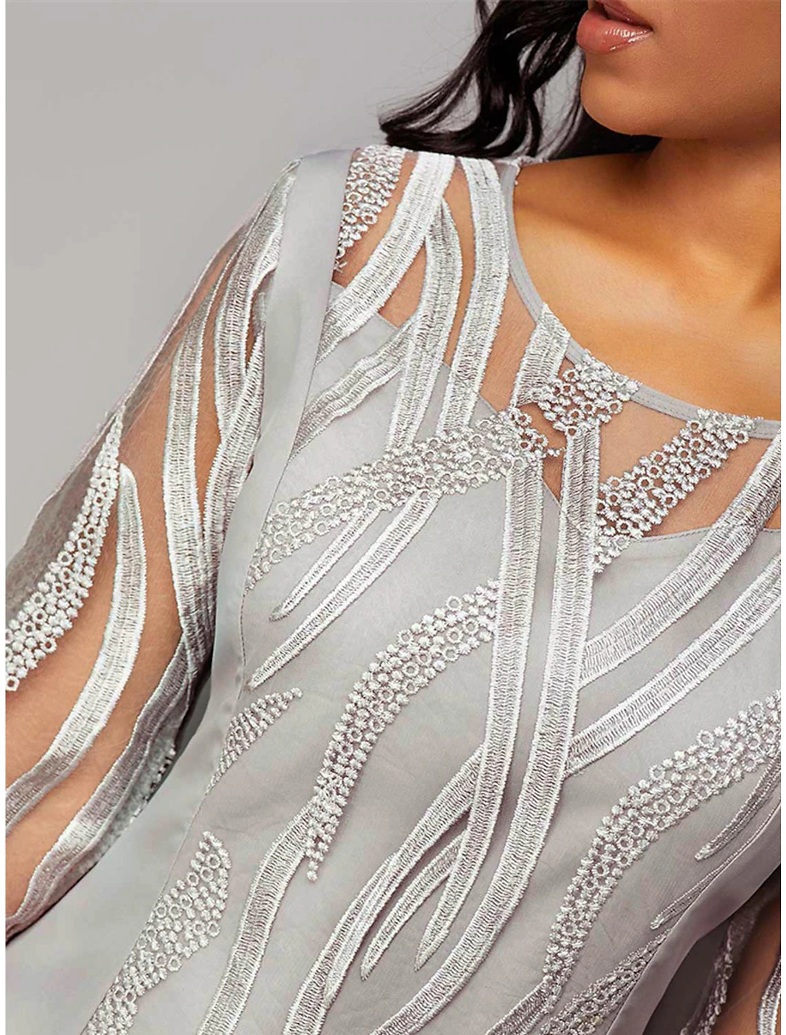 Women's Party Dress Lace Dress Homecoming Dress Midi Dress Gray 3/4 Length Sleeve Pure Color Lace Fall Winter Autumn Crew Neck Winter Dress Wedding Guest