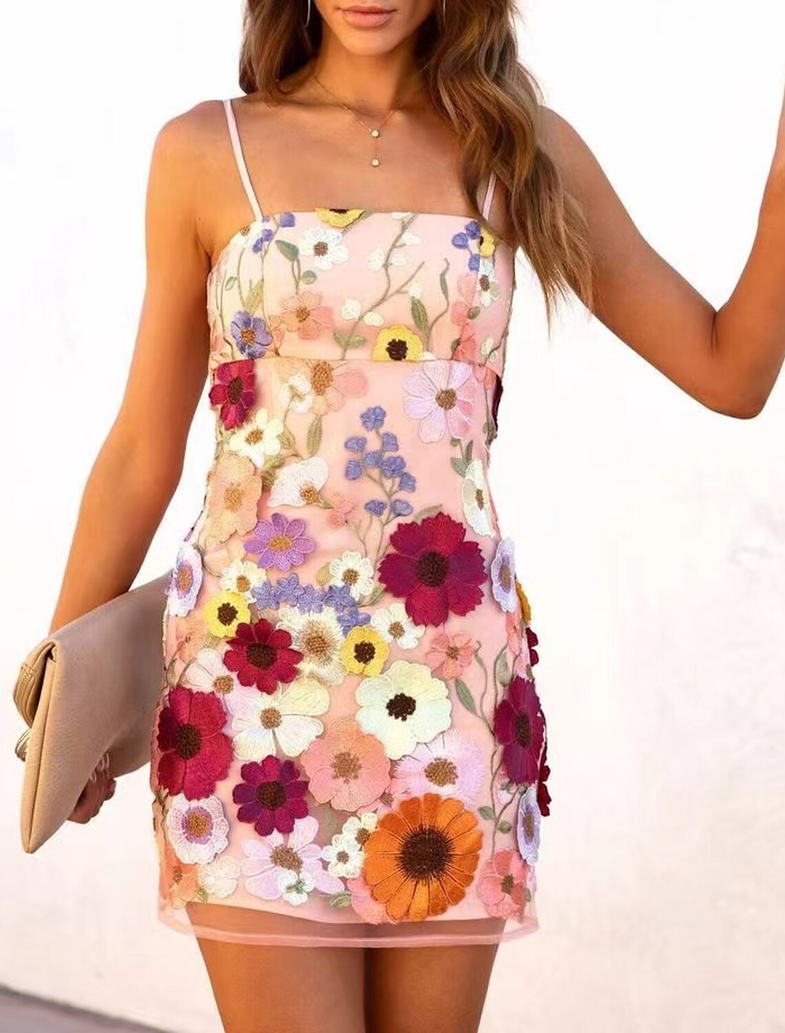 Sheath / Column Homecoming Dresses Floral Dress Cocktail Party Birthday Short / Mini Sleeveless Spaghetti Strap Pink Dress Lace with Embroidery