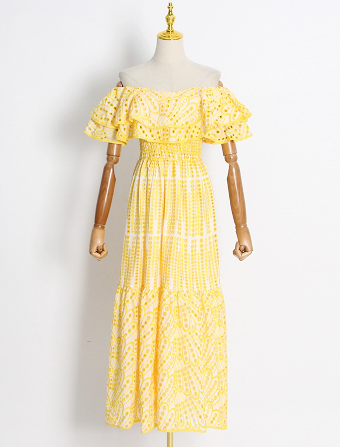 A-Line Wedding Guest Dresses Casual Dress Holiday Ankle Length Short Sleeve Off Shoulder Polyester with Ruffles Embroidery