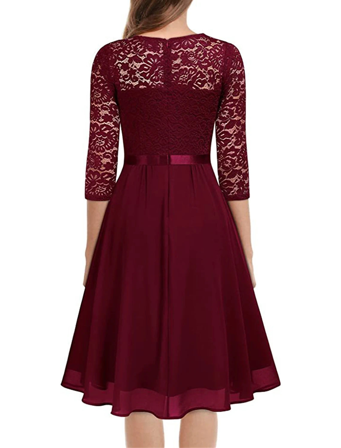 Women's Party Dress Lace Dress Homecoming Dress Midi Dress Black Wine Navy Blue Half Sleeve Pure Color Lace Spring Fall Winter V Neck Fashion Wedding Guest Birthday Vacation