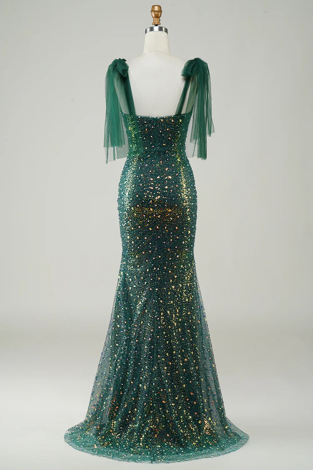 Amzcw Sparkly Dark Green Mermaid Sequin Long Prom Dress with Slit