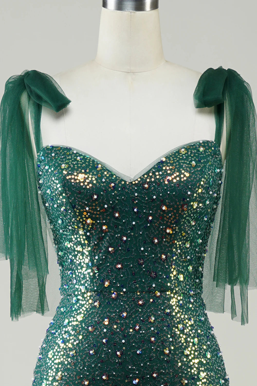 Amzcw Sparkly Dark Green Mermaid Sequin Long Prom Dress with Slit