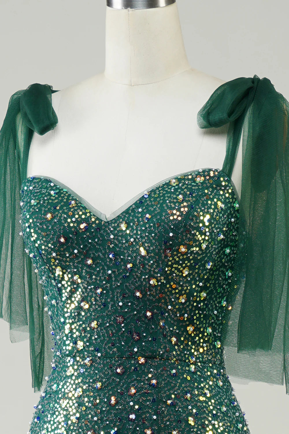 Amzcw Sparkly Dark Green Mermaid Sequin Long Prom Dress with Slit