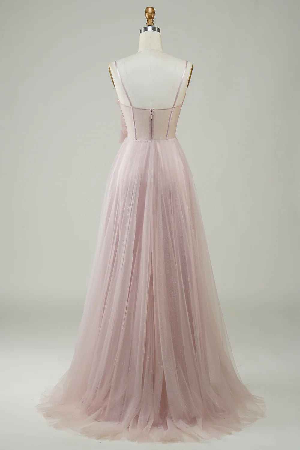 Amzcw Blush A-Line Corset Long Tulle Prom Dress with Appliques