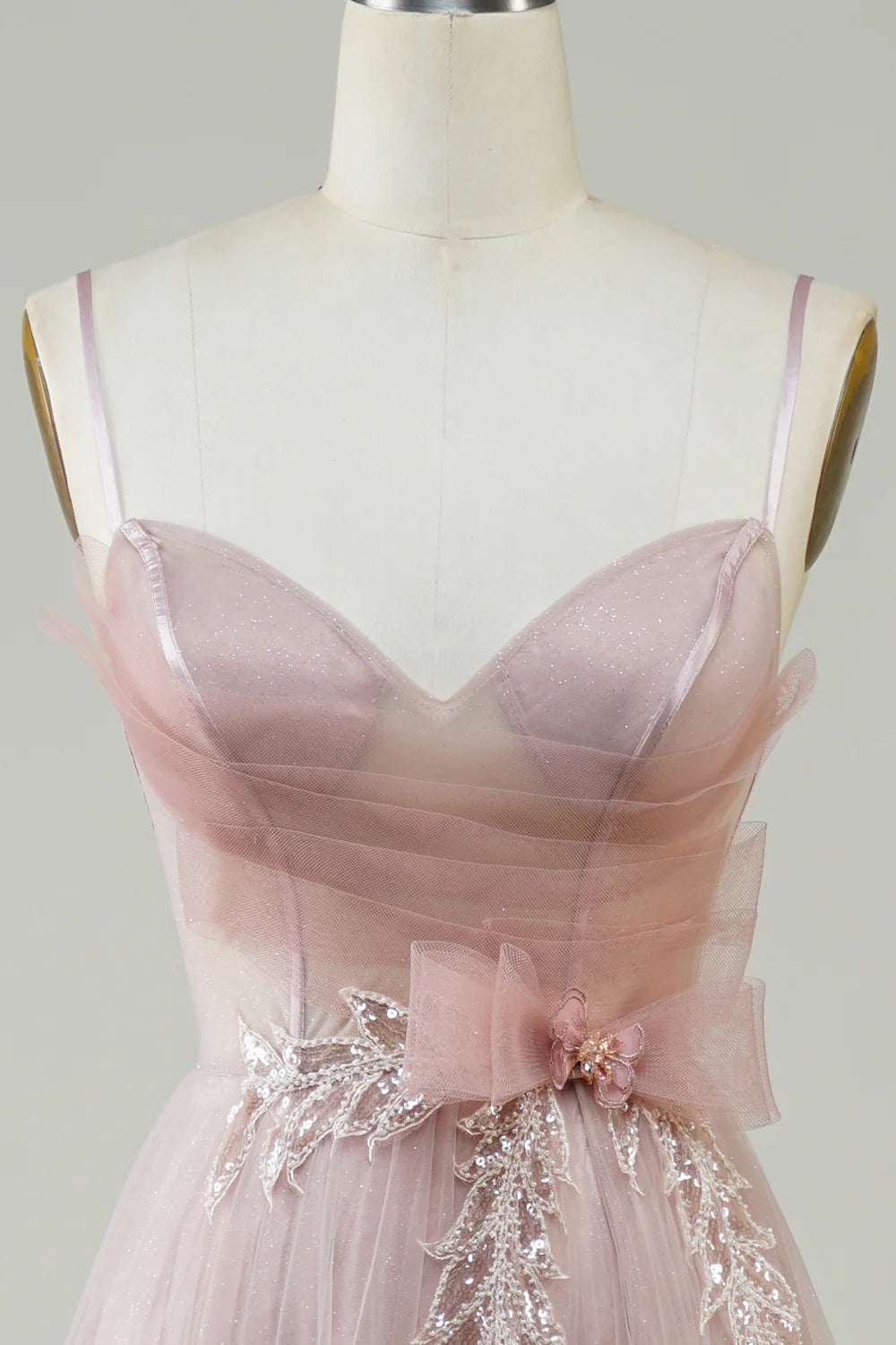 Amzcw Blush A-Line Corset Long Tulle Prom Dress with Appliques