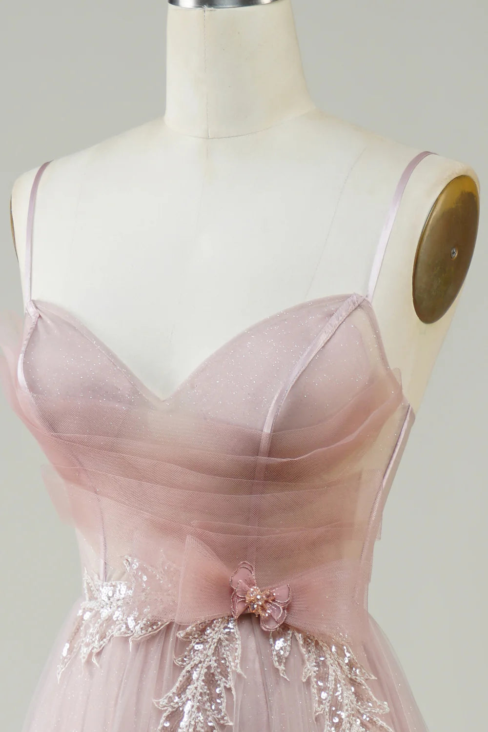 Amzcw Blush A-Line Corset Long Tulle Prom Dress with Appliques