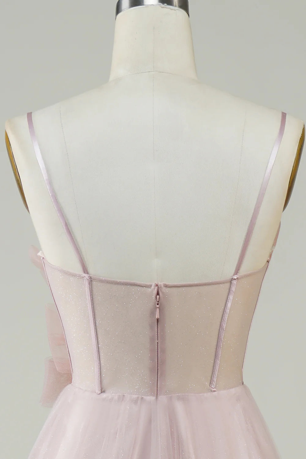 Amzcw Blush A-Line Corset Long Tulle Prom Dress with Appliques