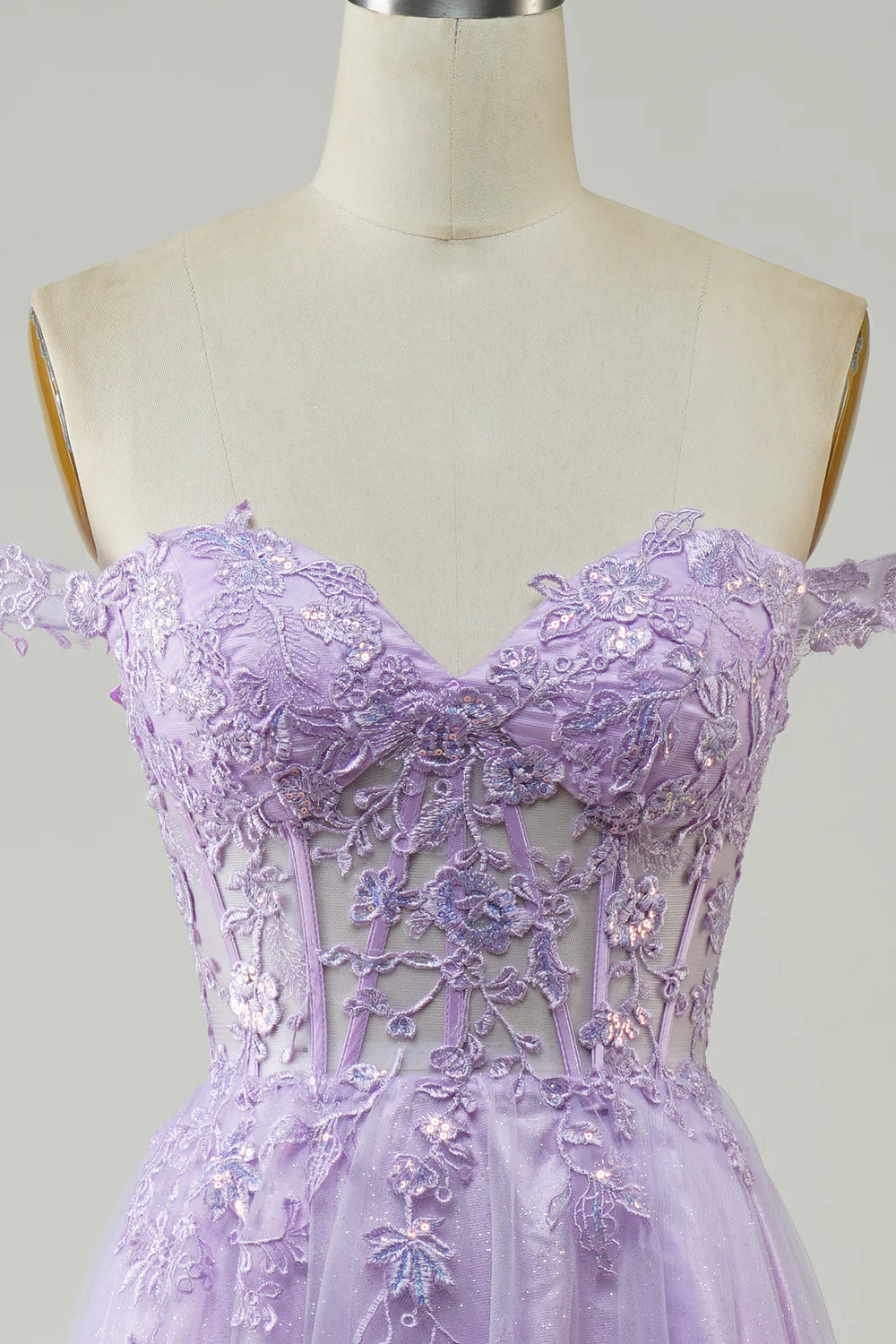 Amzcw Purple Corset A-Line Long Tulle Prom Dress with Lace