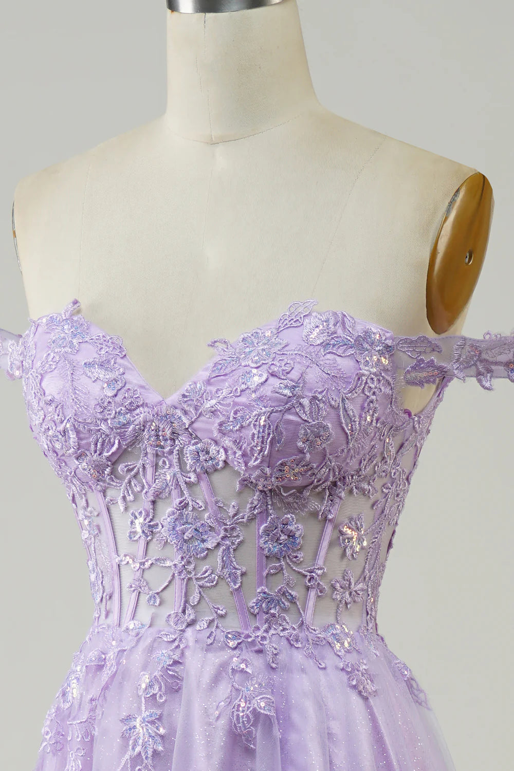 Amzcw Purple Corset A-Line Long Tulle Prom Dress with Lace