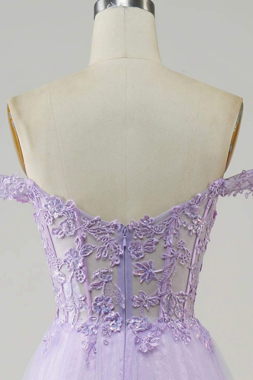 Amzcw Purple Corset A-Line Long Tulle Prom Dress with Lace