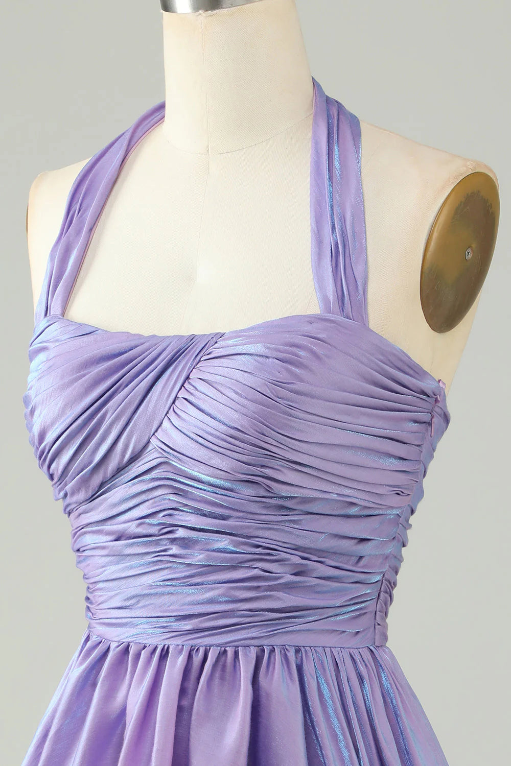 Amzcw A Line Purple Halter Open Back Sleeveless Short Homecoming Dress