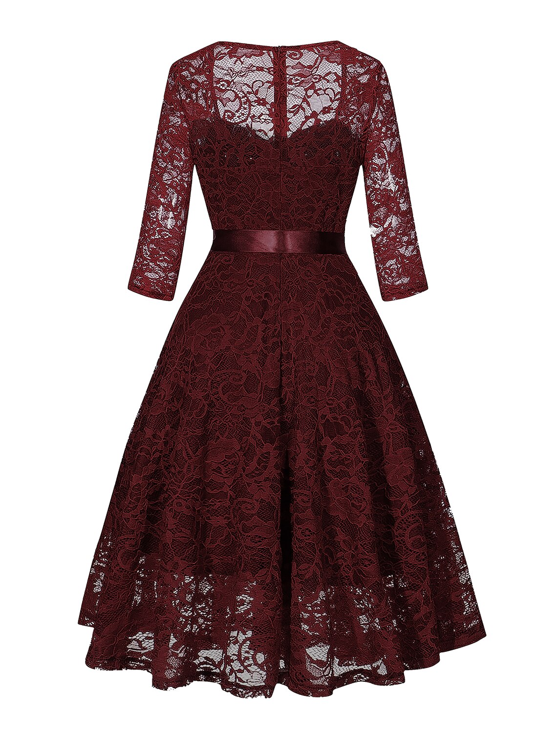 A-Line Cocktail Dresses Vintage Dress Party Wear Knee Length 3/4 Length Sleeve Square Neck Lace with Sleek Sash / Ribbon Pure Color