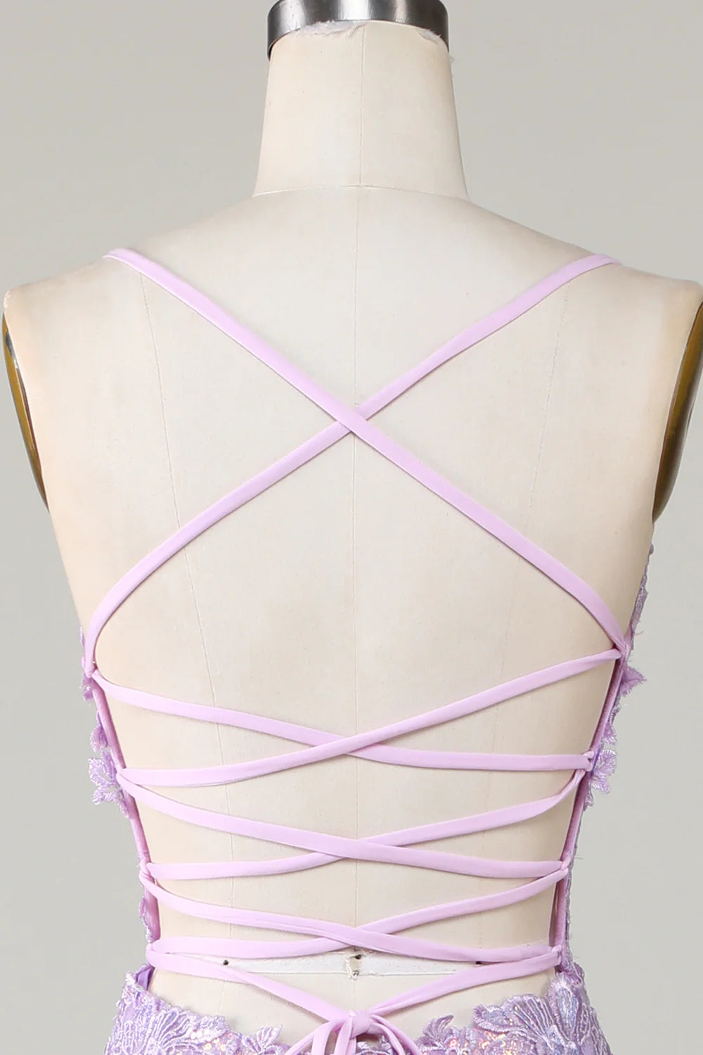 Amzcw Sparkly Mermaid Spaghetti Straps Purple Corset Prom Dress with Slit