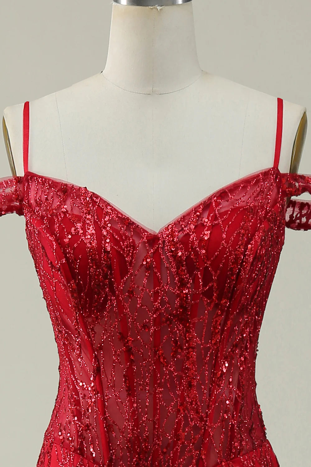 Amzcw Burgundy Mermaid Cold Shoulder Long Prom Dress
