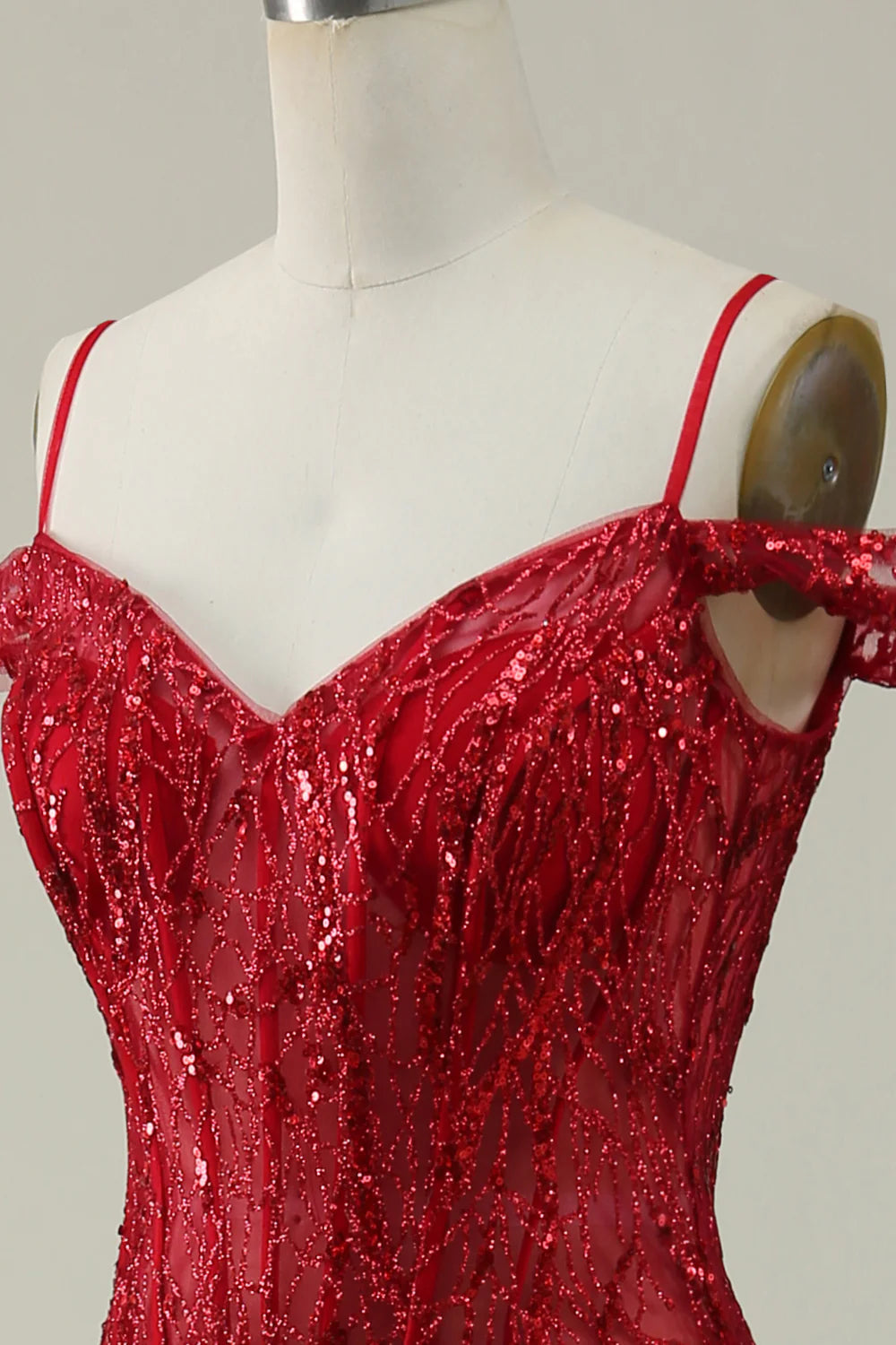 Amzcw Burgundy Mermaid Cold Shoulder Long Prom Dress